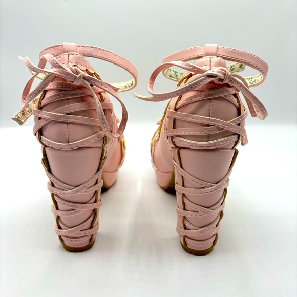 Bow Lace Princess Lolita Shoes Womens Chunky High Heels Ankle Strap Pumps Size 8 - Picture 6 of 12